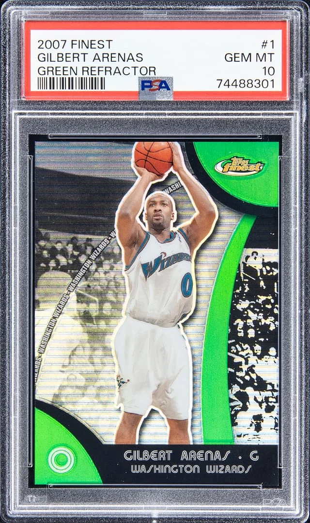 2007-08 Topps Finest Gilbert Arenas Green Refractor #1 card image