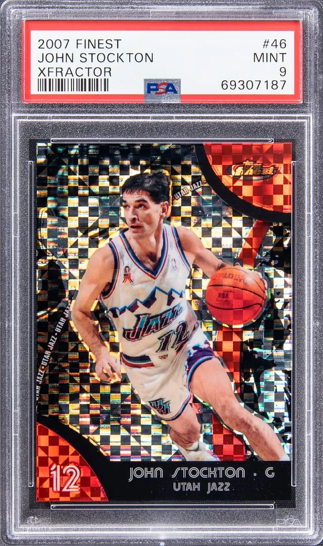 2007-08 Topps Finest John Stockton Blue Refractor #46 card image