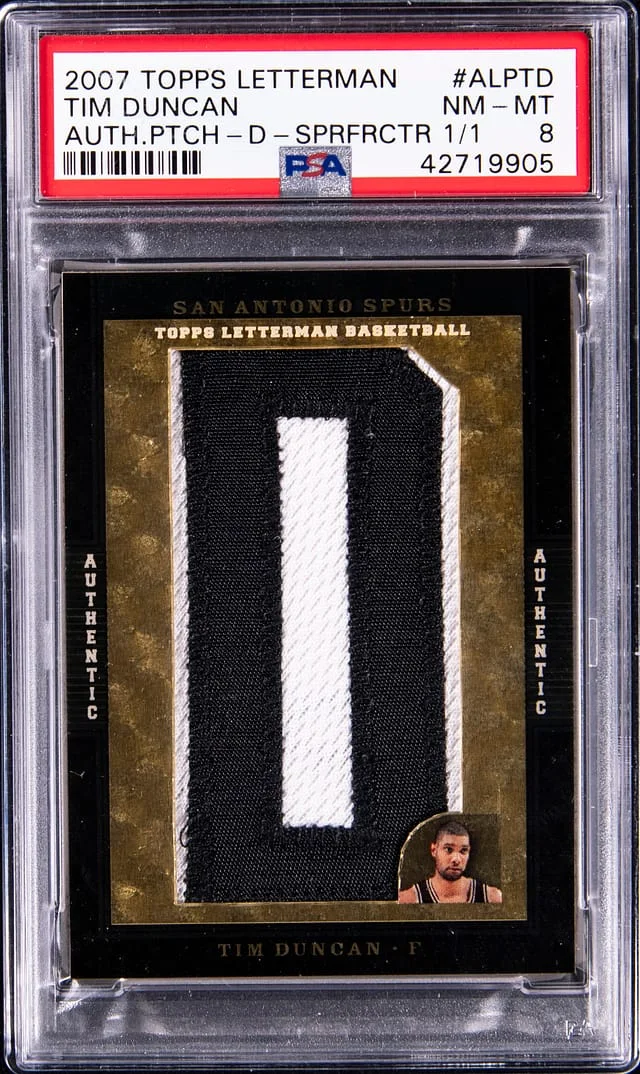 2007-08 Topps Tim Duncan Letterman Authentic Patch D SuperFractor #ALP-TD card image