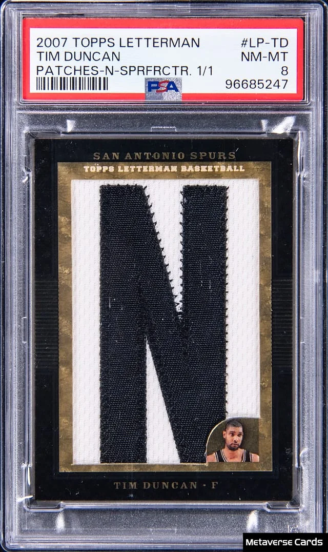 2007-08 Topps Tim Duncan Letterman Patches SuperFractor, N #LP-TD card image