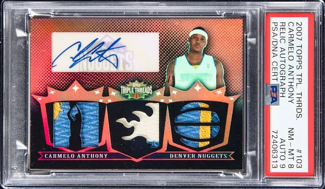 2007-08 Topps Triple Threads Carmelo Anthony Relic Autograph Sepia #103 card image