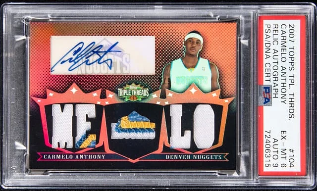 2007-08 Topps Triple Threads Carmelo Anthony Relic Autograph #104 card image