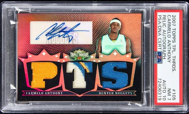 2007-08 Topps Triple Threads Carmelo Anthony Relic Autograph Sepia #105 card image
