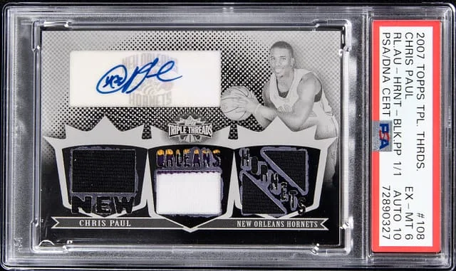 2007-08 Topps Triple Threads Chris Paul Relic Autograph Hornets Black Printing Plate #TTRA108 card image