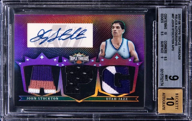 2007-08 Topps Triple Threads John Stockton Relic Autographs #67 card image