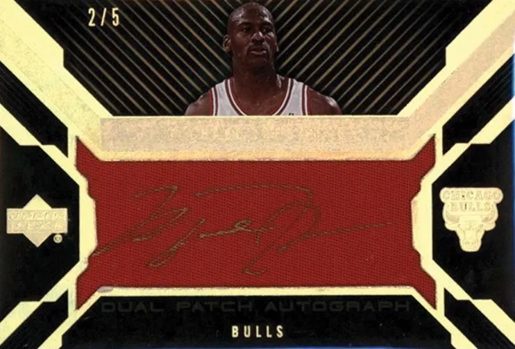 2007-08 UD Black Michael Jordan Patch Material Autographs Dual Gold #AJB card image