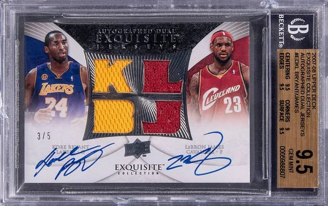 2007-08 UD Exquisite Collection Auto Dual Jerseys Kobe Bryant/LeBron James #ED-KL card image