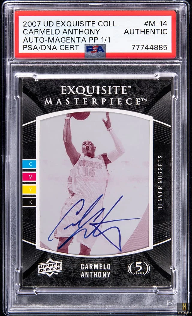 2007-08 UD Exquisite Collection Autograph Magenta Printing Plate Carmelo Anthony #M-14 card image