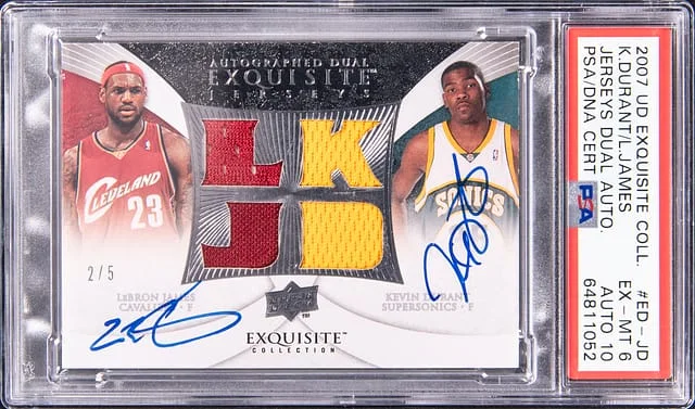 2007-08 UD Exquisite Collection Autographed Dual Jerseys LeBron James/Kevin Durant #ED-JD card image