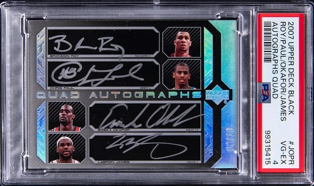 2007-08 Upper Deck Black Brandon Roy/Chris Paul/Emeka Okafor/LeBron James Multi-Signed Card - Paul's Jersey Number Autographs Quad #QAU-JOPR card image