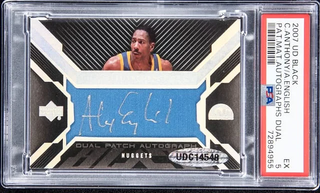 2007-08 Upper Deck Black Carmelo Anthony/Alex English Patch Materials Dual Autograph #PMDA-AE card image