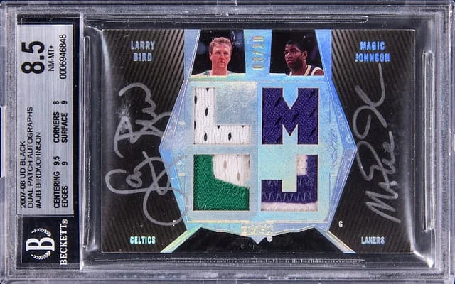 2007-08 Upper Deck Black Larry Bird/Magic Johnson Dual Patch Autographs #AJB card image