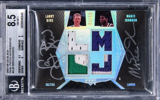 2007-08 Upper Deck Black Larry Bird/Magic Johnson Dual Patch Autographs #DPA-JB card image