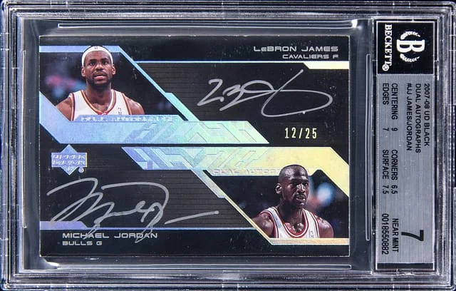 2007-08 Upper Deck Black LeBron James/Michael Jordan Dual Autographs #DAU-JJ card image