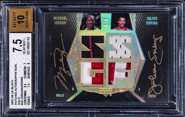 2007-08 Upper Deck Black Michael Jordan/Julius Erving Patches Autographs Dual Gold #DPA-JE card image