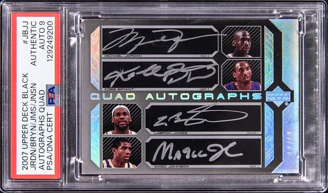 2007-08 Upper Deck Black Michael Jordan/Kobe Bryant/LeBron James/Magic Johnson Multi-Signed Autographs Quad #QAU-JBJJ card image