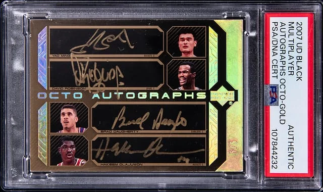2007-08 Upper Deck Black Octo Autographs Gold Yao Ming/David Robinson/Brad Daugherty/Hakeem Olajuwon/Ralph Sampson/Bill Walton/Bob Lanier/Kareem Abdul-Jabbar Multi-Signed #no-number card image