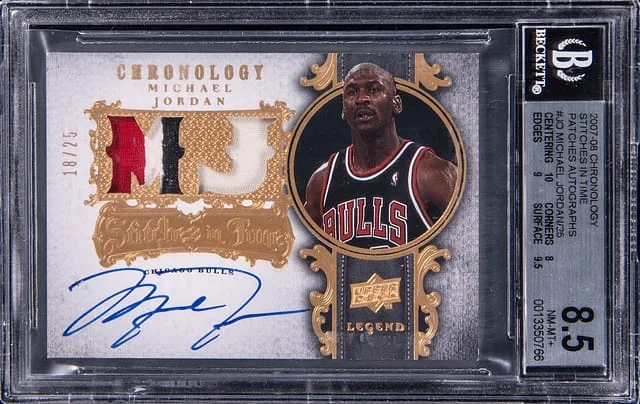 2007-08 Upper Deck Chronology Michael Jordan Stitches In Time Patch Autographs #SIT-JO card image