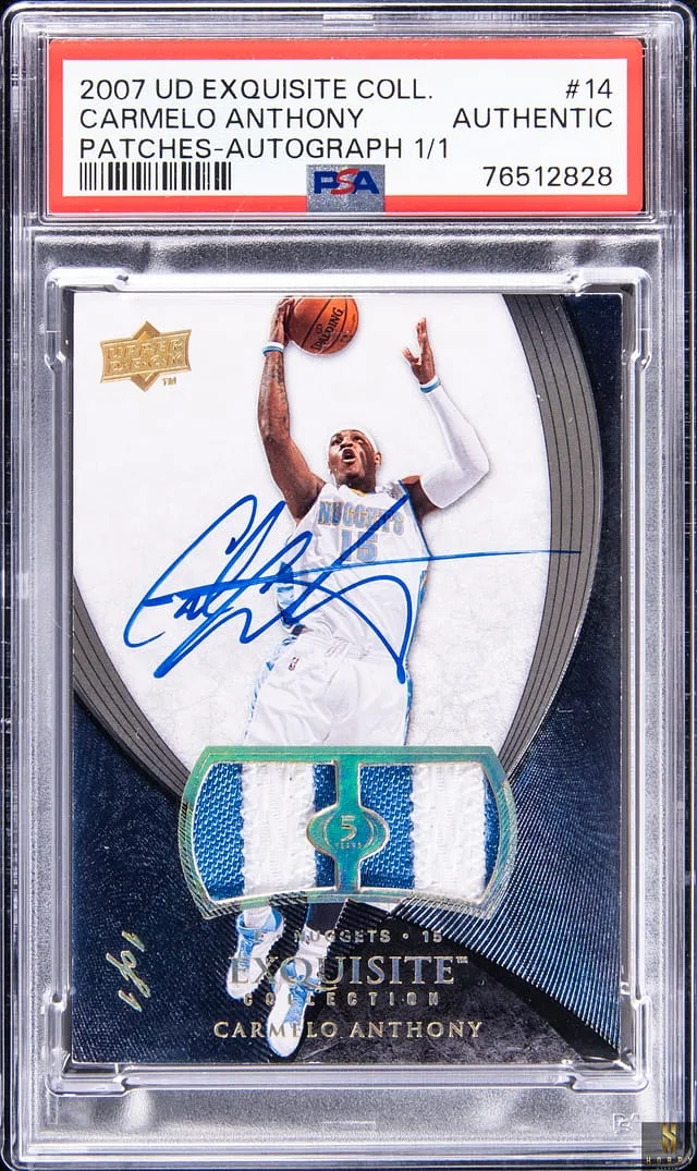 2007-08 Upper Deck Exquisite Collection Carmelo Anthony Patches Autograph #14 card image