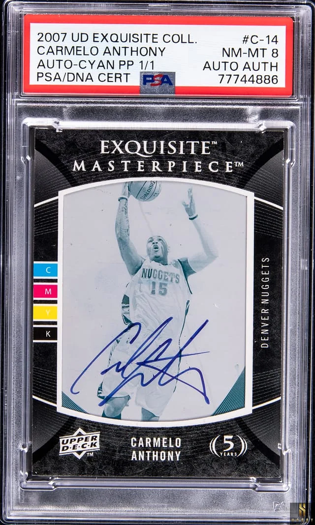 2007-08 Upper Deck Exquisite Collection Carmelo Anthony Autographs Cyan Printing Plate #C-14 card image