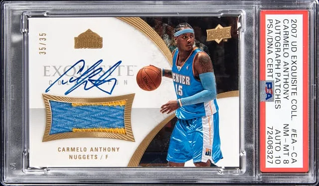2007-08 Upper Deck Exquisite Collection Carmelo Anthony Autograph Patches #EA-CA card image