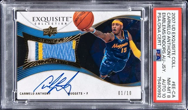 2007-08 Upper Deck Exquisite Collection Carmelo Anthony Emblems of Endorsements Autograph Jersey #EE-CA card image