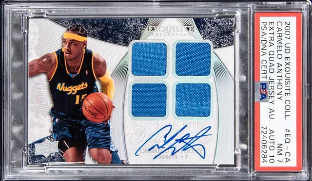2007-08 Upper Deck Exquisite Collection Carmelo Anthony Extra Quad Patch Autograph #EQ-CA card image