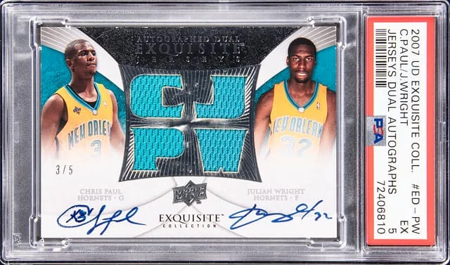 2007-08 Upper Deck Exquisite Collection Chris Paul/Julian Wright Jerseys Dual Autographs #ED-PW card image