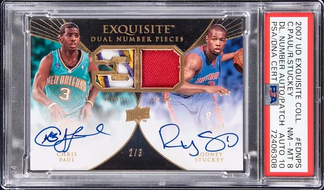 2007-08 Upper Deck Exquisite Collection Chris Paul/Rodney Stuckey Dual Number Autograph Patch #EDN-PS card image