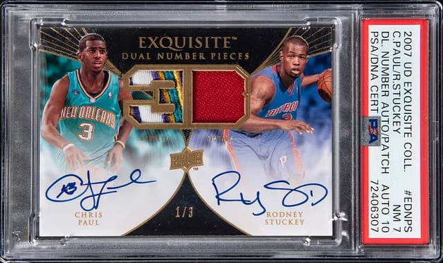 2007-08 Upper Deck Exquisite Collection Chris Paul/Rodney Stuckey Dual Number Pieces Autograph Patch #EDNPS card image