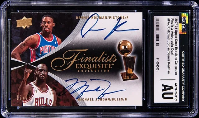 2007-08 Upper Deck Exquisite Collection Dennis Rodman/Michael Jordan Finalist Autographs Dual #FA-JR card image