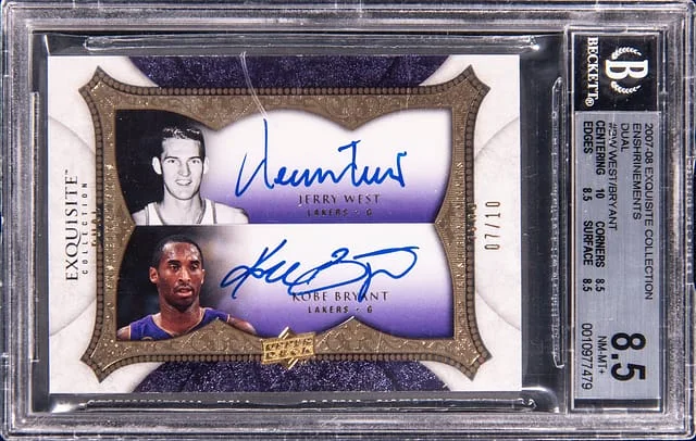 2007-08 Upper Deck Exquisite Collection Jerry West/Kobe Bryant Enshrinements Dual #DEN-BW card image