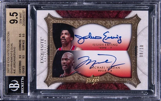 2007-08 Upper Deck Exquisite Collection Julius Erving/Michael Jordan Enshrinements Dual #DEN-JE card image