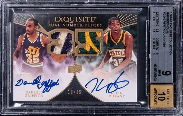 2007-08 Upper Deck Exquisite Collection Kevin Durant/Adrian Griffith Dual Number Pieces #GD card image