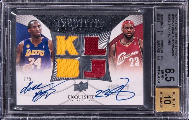 2007-08 Upper Deck Exquisite Collection Kobe Bryant/LeBron James Autographed Dual Jerseys #ED-KL card image