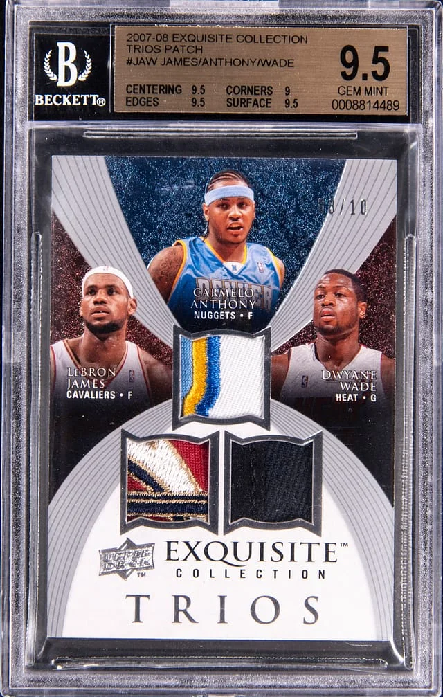 2007-08 Upper Deck Exquisite Collection LeBron James/Dwyane Wade/Carmelo Anthony Game-Used Trios Patch #ET-JAW card image