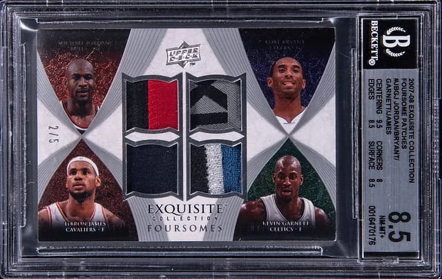 2007-08 Upper Deck Exquisite Collection Michael Jordan/LeBron James/Kobe Bryant/Kevin Garnett Game-Used Foursome Patches #EF-JBGJ card image