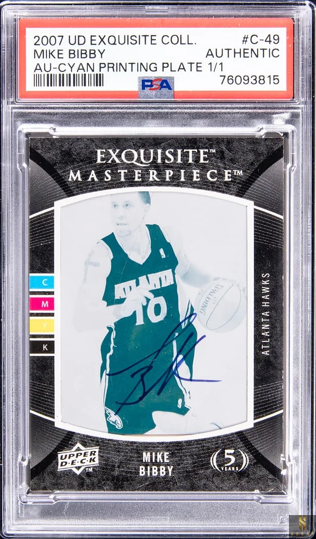 2007-08 Upper Deck Exquisite Collection Mike Bibby Autographed Cyan Printing Plate #C-49 card image