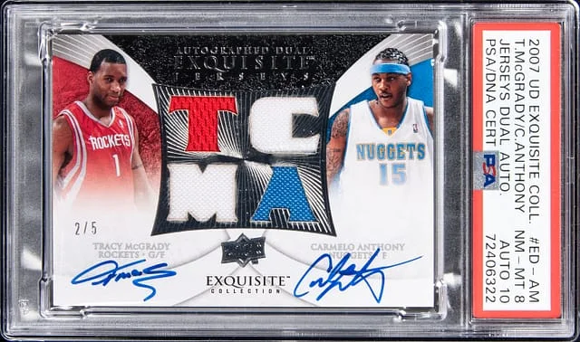 2007-08 Upper Deck Exquisite Collection Tracy McGrady/Carmelo Anthony Jerseys Dual Autograph #ED-AM card image