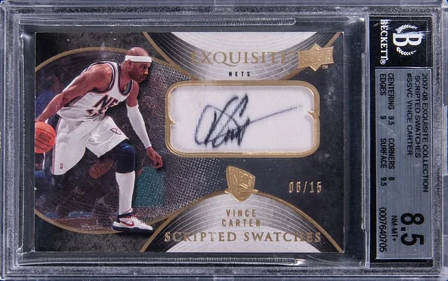 2007-08 Upper Deck Exquisite Collection Vince Carter Scripted Swatches #SS-VC card image