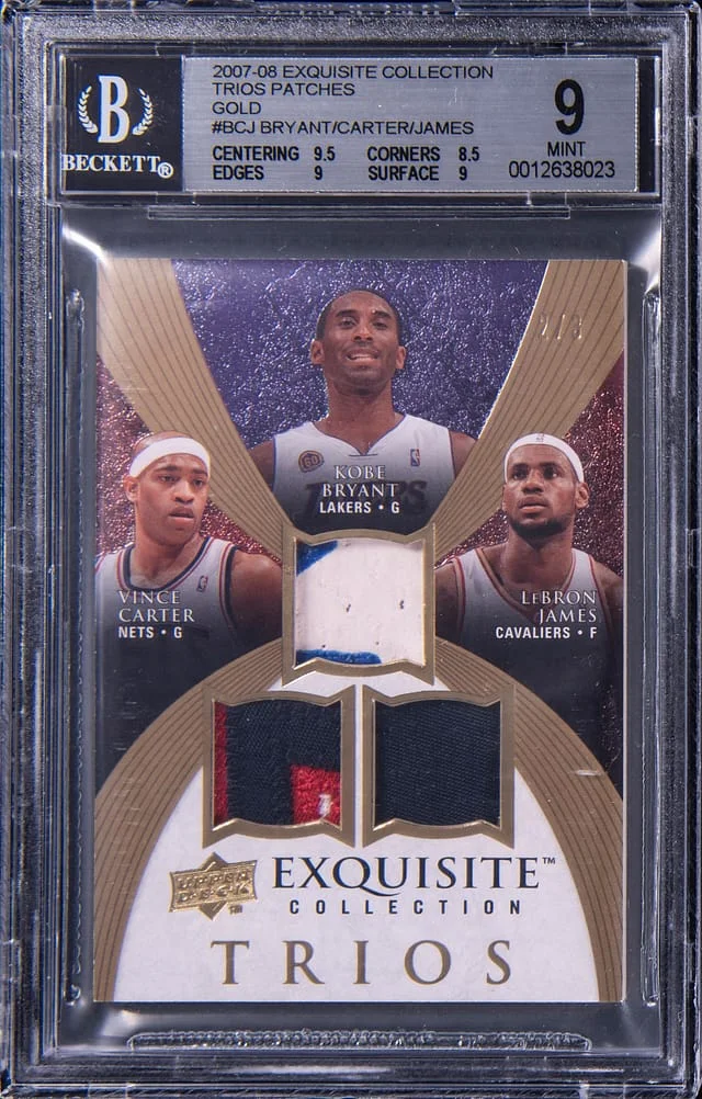 2007-08 Upper Deck Exquisite Collection Vince Carter/Kobe Bryant/LeBron James Trios Patches Gold #BCJ card image