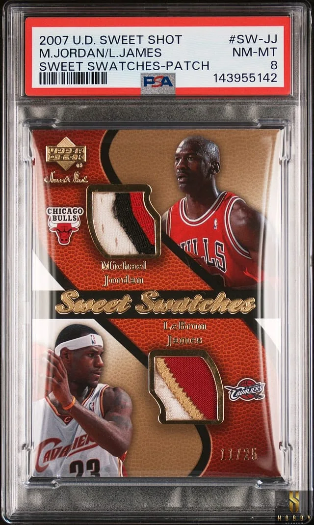 2007-08 Upper Deck Michael Jordan/LeBron James Game-Used NBA Sweet Shot Sweet Swatches Patch #SW-JJ card image