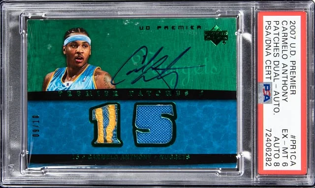 2007-08 Upper Deck Premier Carmelo Anthony Patches Dual Autograph #PR1-CA card image