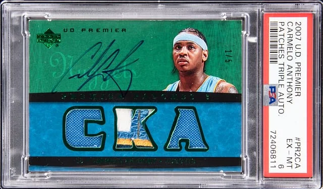 2007-08 Upper Deck Premier Carmelo Anthony Patches Triple Autograph #PR2-CA card image
