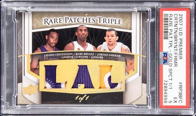 2007-08 Upper Deck Premier Kobe Bryant/Javaris Crittenton/Jordan Farmar Rare Patches Triple Gold Spectrum #RP3-BFC card image