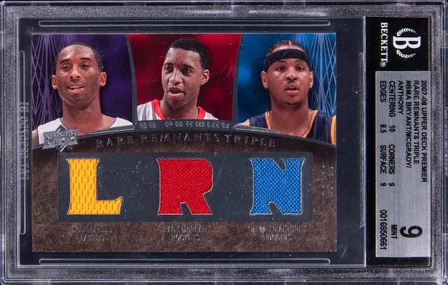 2007-08 Upper Deck Premier Kobe Bryant/Tracy McGrady/Carmelo Anthony Rare Remnants Triple #RR3-BMA card image