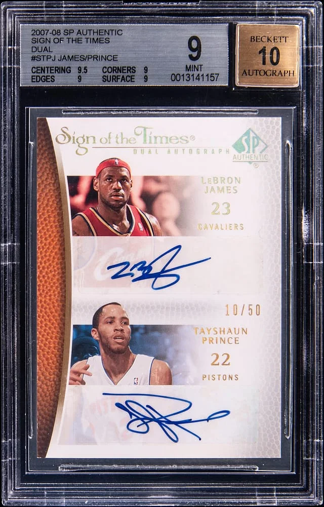 2007-08 Upper Deck SP Authentic LeBron James/Tayshaun Prince Sign Of The Times Dual #ST-PJ card image