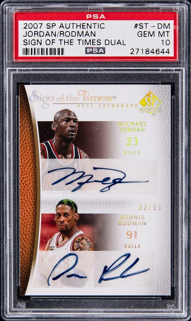 2007-08 Upper Deck SP Authentic Michael Jordan/Dennis Rodman Sign Of The Times Dual Autographs #ST-DM card image
