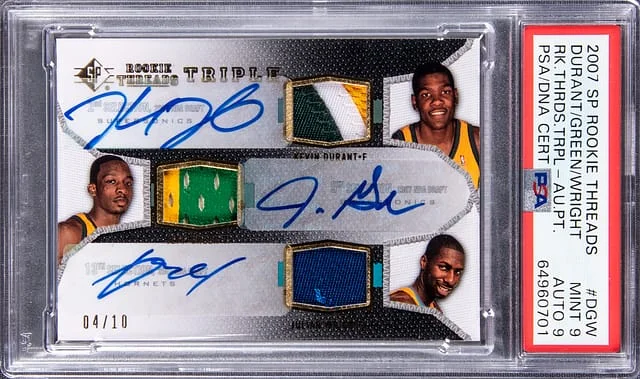 2007-08 Upper Deck SP Kevin Durant/Jeff Green/Julian Wright Threads Triple Autograph #TRT-DGW card image