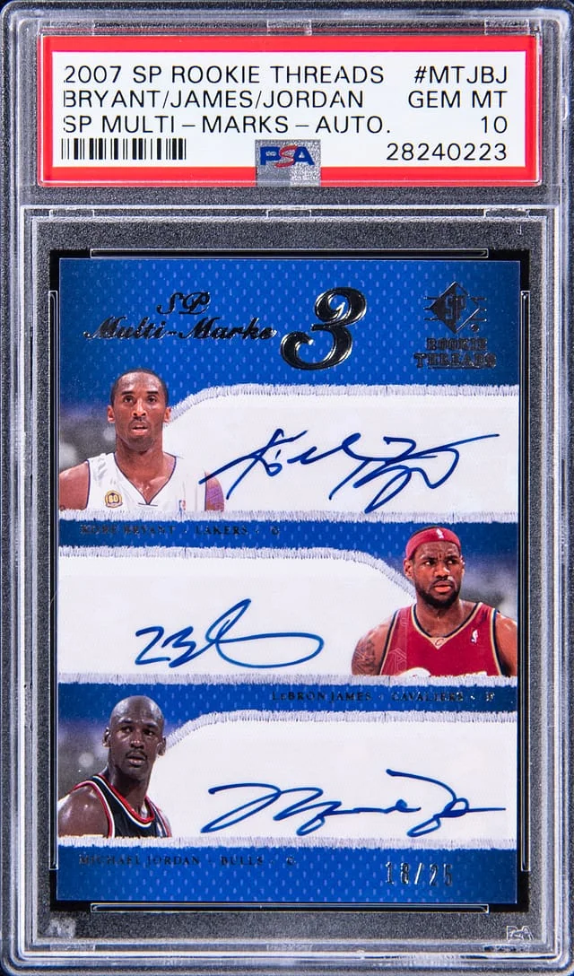 2007-08 Upper Deck SP Kobe Bryant/LeBron James/Michael Jordan Multi-Signed Threads Multi-Marks Autographs #MT-JBJ card image